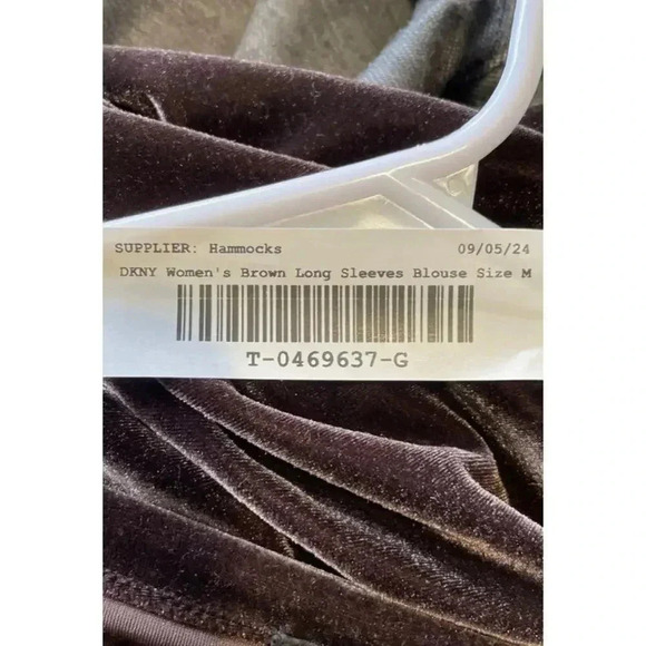 DKNY Womens Chocolate Brown Velvet Long Sleeve Shirt - M - Picture 9 of 12